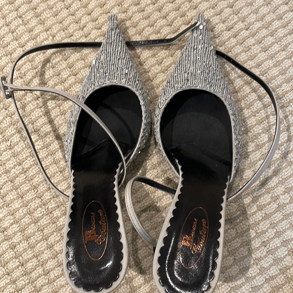 Browns Couture silver sequins tie the ankle high heel